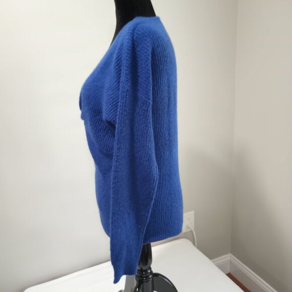DEX ROYAL BLUE TWIST DEEP V NECK LONG SLEEVE SWEATER WOMEN SIZE L - Picture 2 of 8